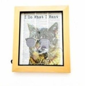 12x10 Framed Cat Picture "I Do What I Want" Newspaper Art Wall Hang Home Decor